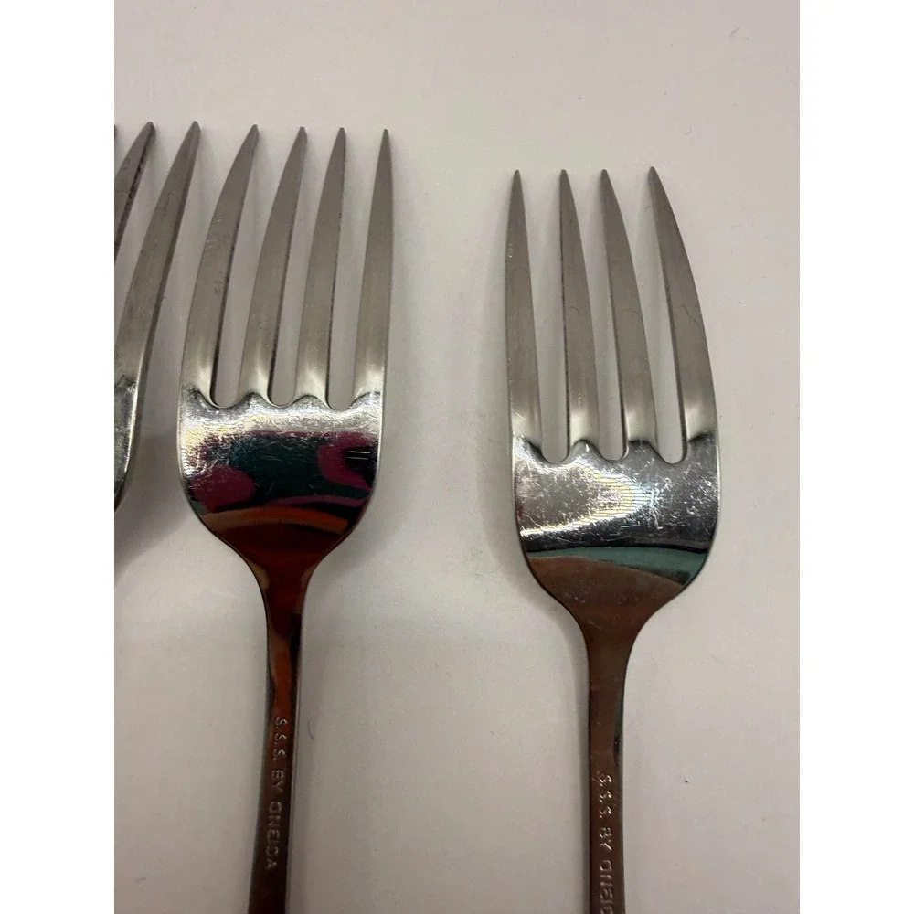 Oneida SSS Stainless Steel Dinner Forks Set of 4 Fiddle Pattern 7.5 Inch